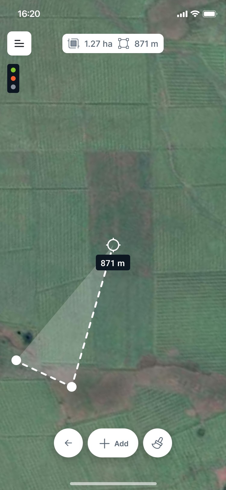 Drawing a field contour with the crosshair and + Add